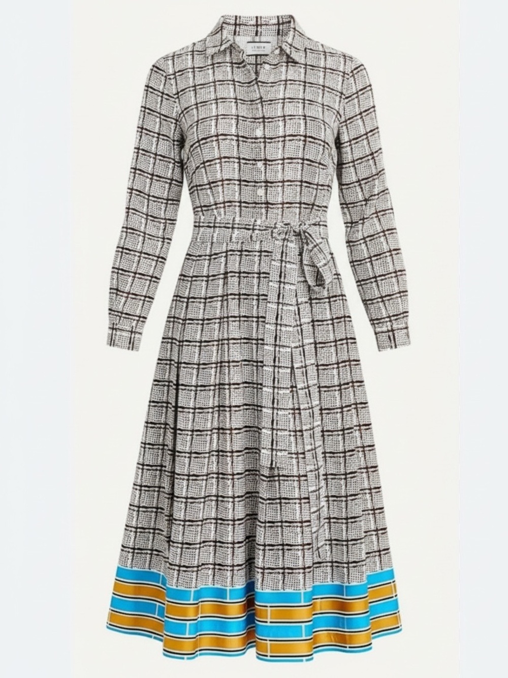J. Crew Collection Silk Shirt Dress Cream Brown Blue Plaid Midi Old Money Preppy